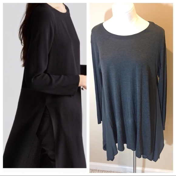 Eileen Fisher Asymmetrical Silk Tunic Sz M Gray - Picture 1 of 8